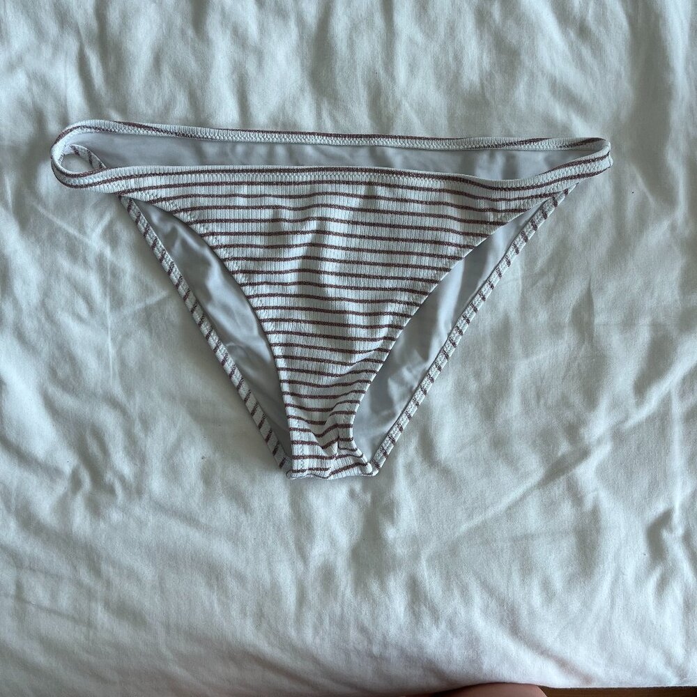 Tori Praver Women’s Bikini Bottom in Gold Stripe (size M)